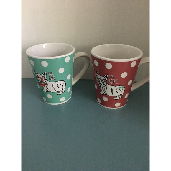 Mr & Mrs Corgi Dogs Stoneware Mug Set American Atelier Wedding Gift - Picture 1 of 5